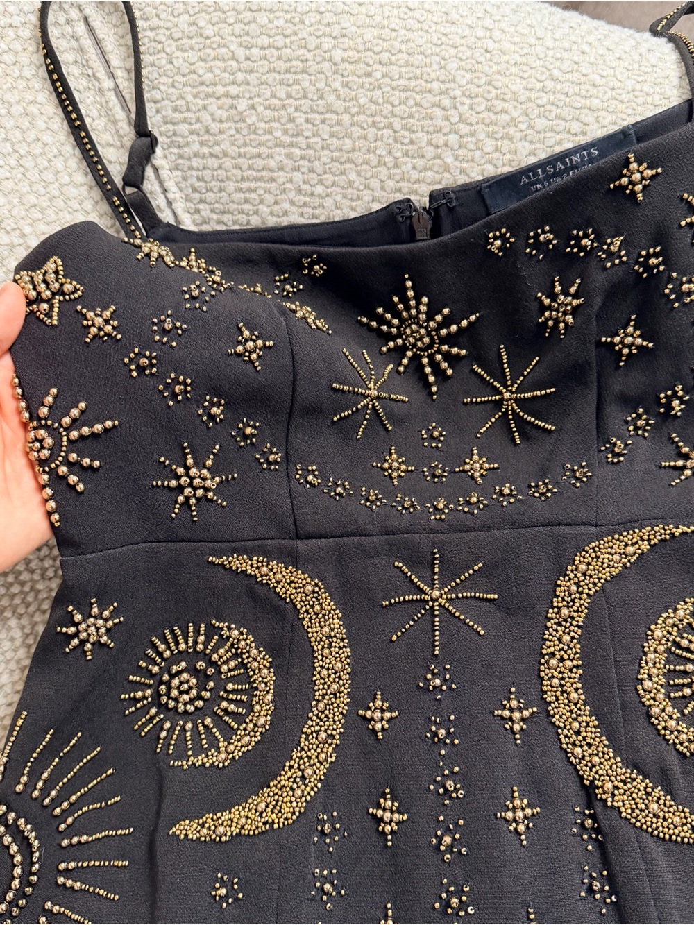 Allsaint Black Gold-Embellished Celestial Mini Dress size 2 - Picture 2 of 9